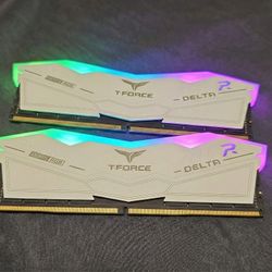 White 64gb DDR5 Ram TEAMGROUP T-Force Delta RGB (2x32GB) 6000MHz CL38 Intel XMP 3.0 & AMD Expo 