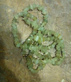Beach Puka Chips Long Greenish Tone Hue Necklace. 
