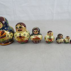 Russian Cultural Family 7 Piece Nesting Dolls Hand Painted Signed
