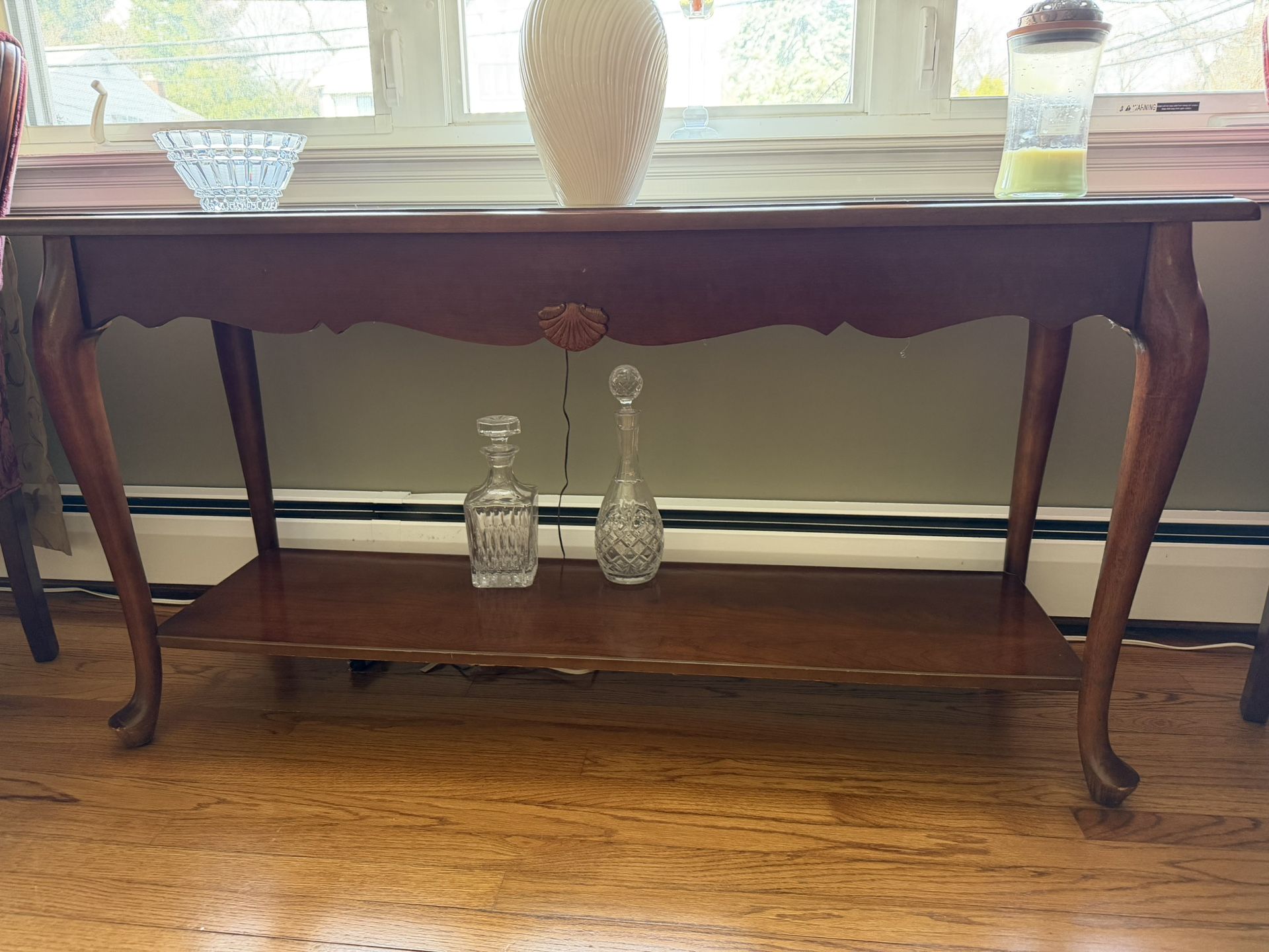Sofa Table With Glass Inserts And Bottom Shelf