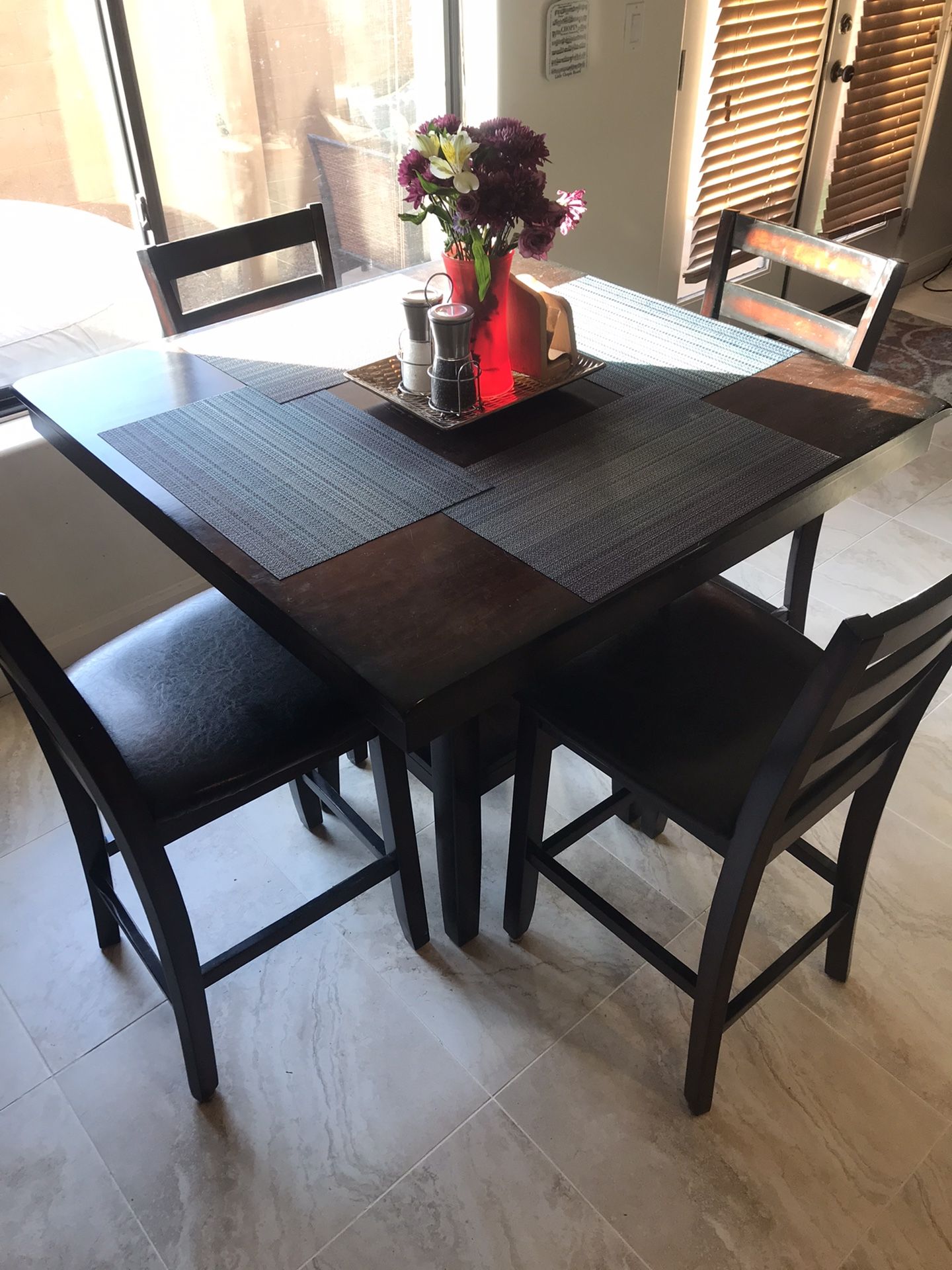 Living Spaces Dark Wood Table & Chairs (4)