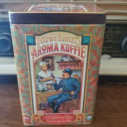 Vintage Douwe Egberts Rectangular Storage Metal Tin Aroma Coffee Dutch Illustrations 
