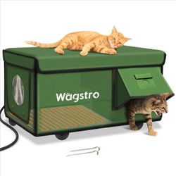 Heated Cat House for Outside, Waterproof Awning & Escape Door Heated Cat Houses for Indoor/Outdoor Cats in Winter, Elevated & Insulated Outdoor Cat Sh