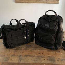 Tumi Alpha Brief Backpack and Carrying Bag combo. Matching black heavy duty ballistic nylon. Both in great used condition. Price for both only.