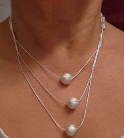 925 Silver Three Layered Bead Necklace Chains