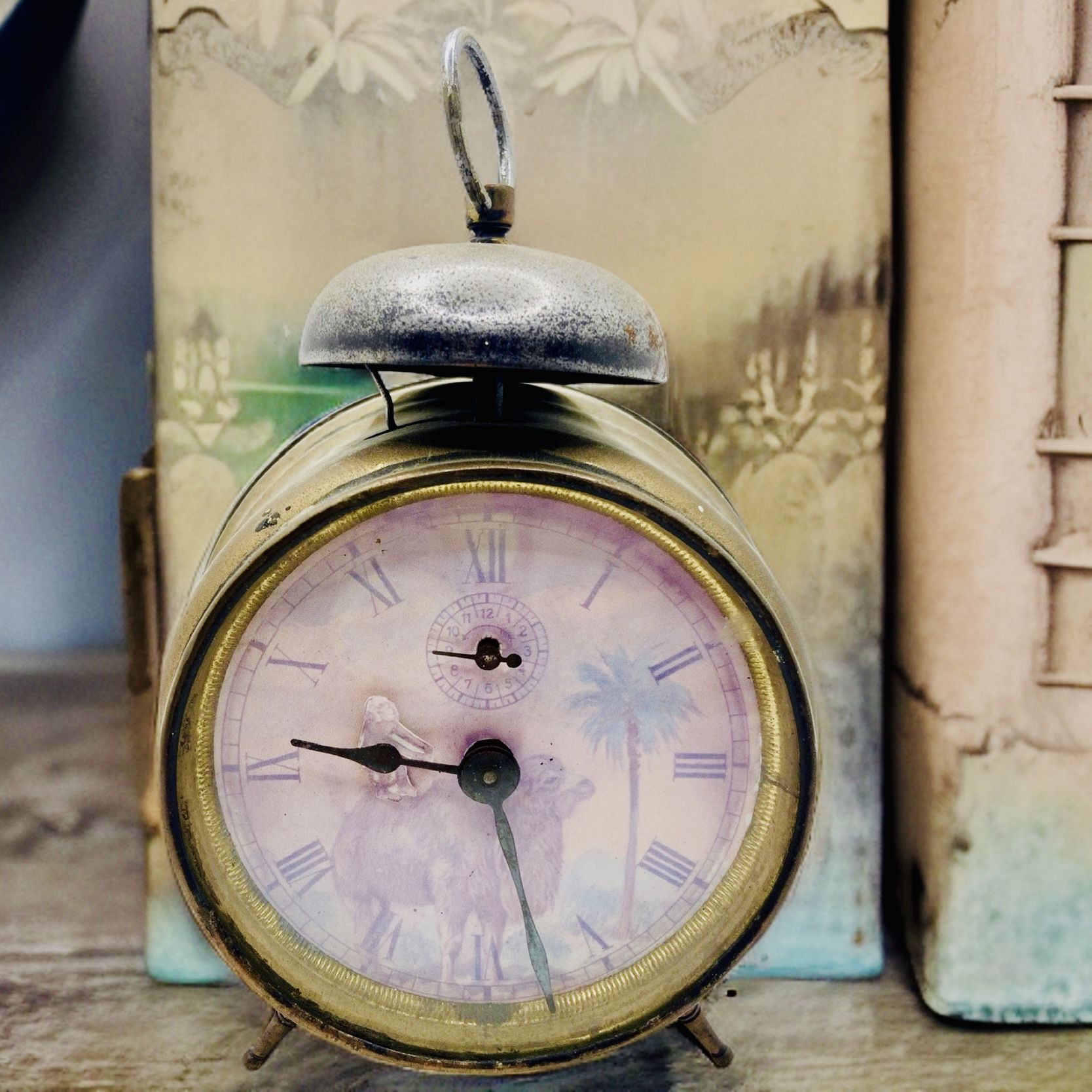 RARE Late 1890’s/Early 1900’s “Monkey Riding The Camel” Animation Wind Up Tin Can Alarm Clock!