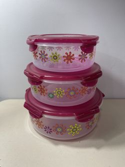 Lock n Lock Nesting storage containers floral RED lid 5, 8 & 13 cups- like new