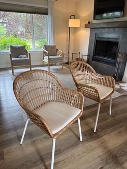 Rattan Wicker Accent Chairs with Cushions – Set of 2