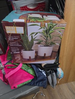 Ceramic planters with Bamboo stands