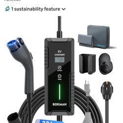 bokman Portable Level 2 EV Charger (240V,32A) with 25ft Charging Cable and NEMA 14-50 for SAE-J1772 Electric Vehicles, Current Adjustable and Reservat