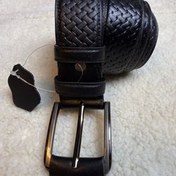 Premium Black Crocodile Leather Belt Woven Texture Classic Buckle Size Large