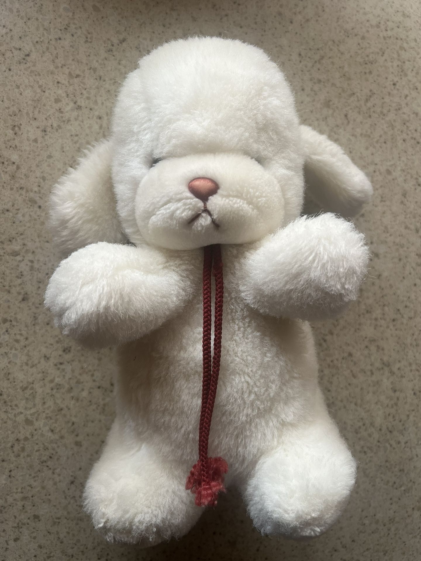 Vintage 1982 Gund Smooch White 10”Puppy Dog Stuffed Plush Baby Rattle