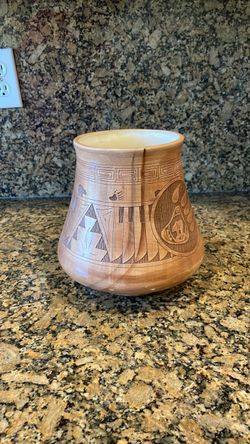 Native American Carved Clay Pottery Vase