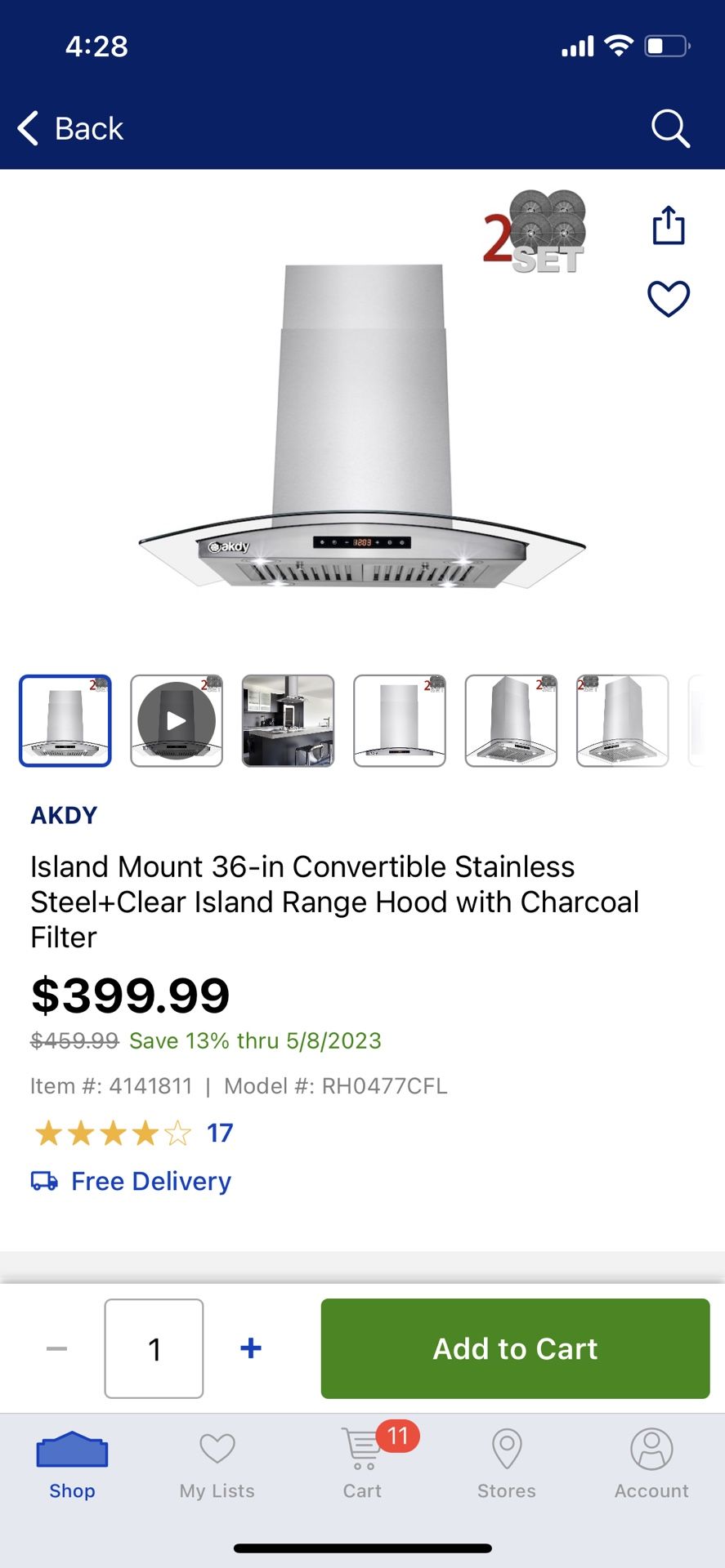 Akdy Island Range Hood Stainless Steel