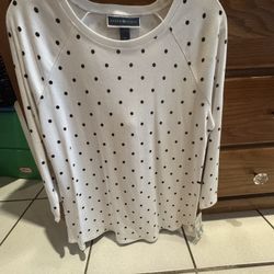 Karen Scott white and black polka dot women's long-sleeve top Size M