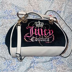 New Black Juicy Couture Purse Bowler Bag Satchel Velour Vintage Style Mcbling