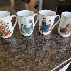 NORMAN ROCKWELL MUG SET OF 4 NORMAN ROCKWELL COFFEE MUGS