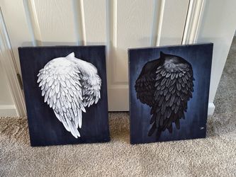 Black & White Angel Wing Canvas Set