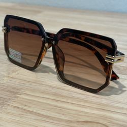Women's Oversized Thin Frame Brown Sunglasses