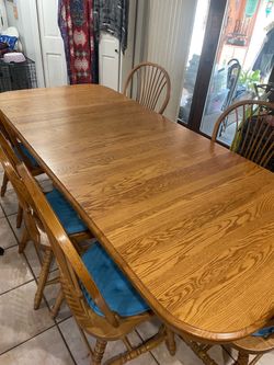 Solid Oak Table & Chairs (Cushions Included)