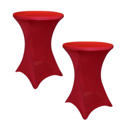 SUNTQ 2 Pack 32x43 Cocktail Spandex Stretch Square Corners Tablecloth Red For Weddings,Birthday,Vendors,Outdoor Party,DJ,Banquet,Tradeshows (Red, 2PC 