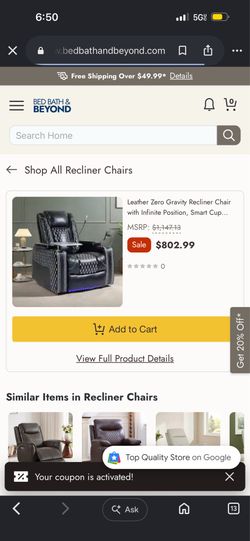 Leather Zero Gravity Recliner Chair Smart Cup Holder