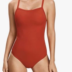 Orange Swimsuit One Piece Swimsuit Racerback Size Large.   (T)