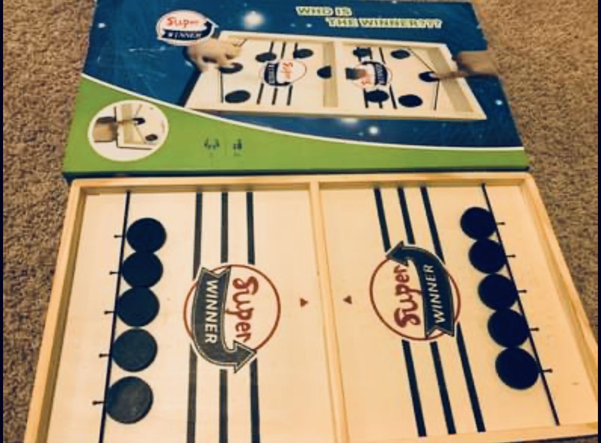 NEW - Fast Sling Puck Wooden Hockey Table Desktop Slingshot Foosball Winner Board Game