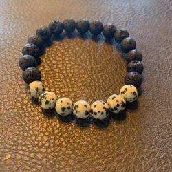 Dalmatian Jasper Lava Stone Crystal Bracelet Stretchy 