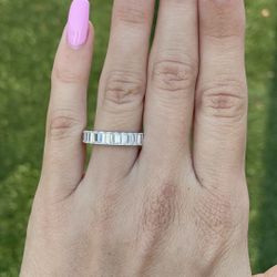 Low profile emerald cut Moissanite Diamond Wedding Band  3/4 eternity band