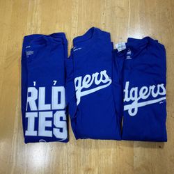 Lot of 3 MLB LA Dodgers Baseball Shirts Majestic Fanatics Nike Mens Size L