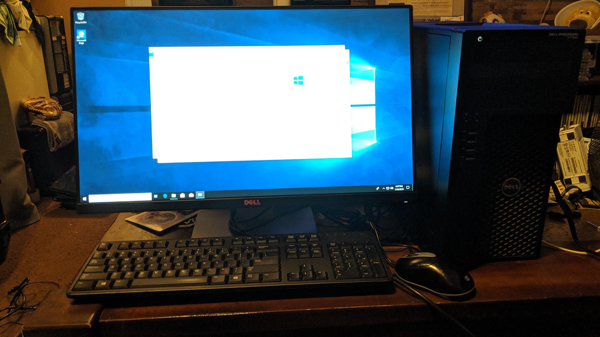 Dell Precision T1700 Xeon workstation computer w/ 16GB RAM, Windows 10 Pro, and a 24" monitor
