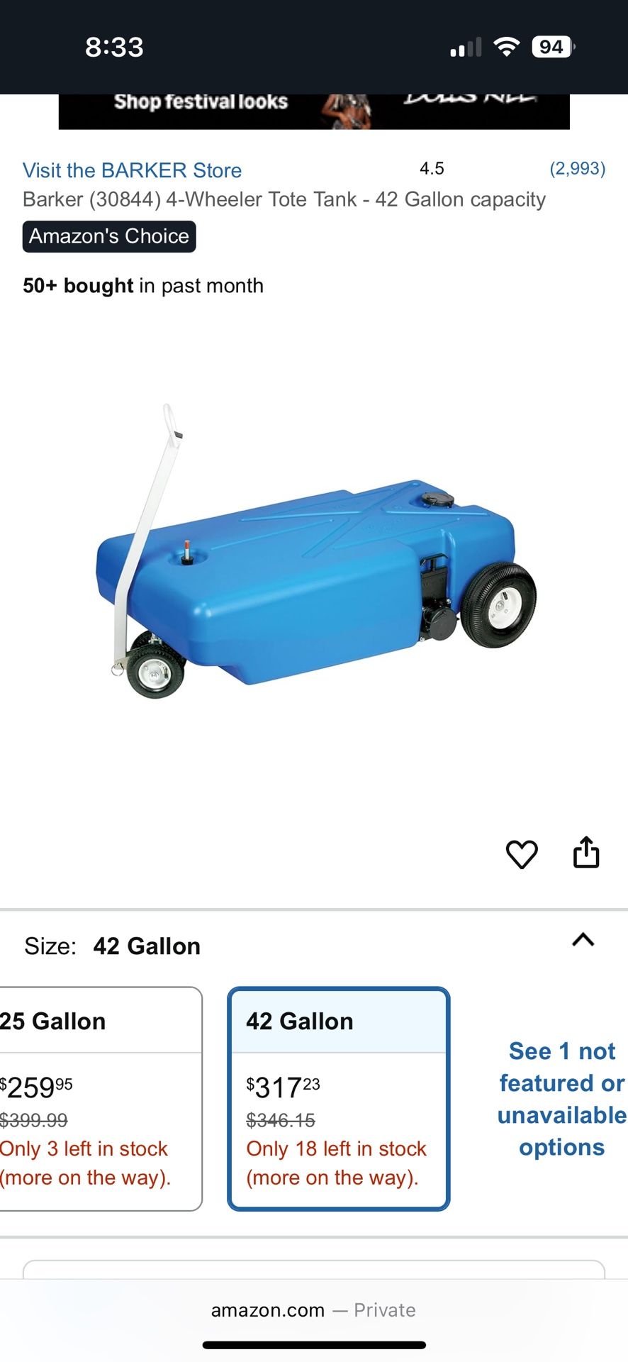 42 Gallon Holding Tank For RV