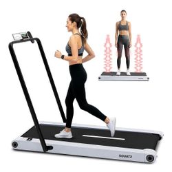 BRAND NEW! Squatz 2in1 Walking Pad Treadmill w/Handlebar & Vibration Plates Compact Walking Pad W/LED Display,Device Holder,Quiet 1.0HP Motor & Remote