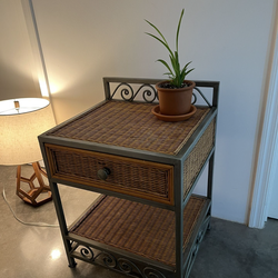 2 night stands table + 2 lamps yellow light