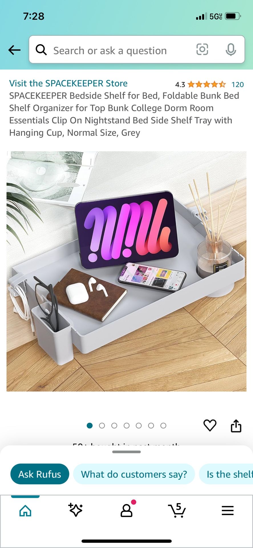 SPACEKEEPER Bedside Shelf For Bed, Foldable Bunk Bed Shelf Clip On Nightstand