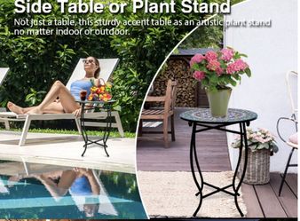 Rust Resistant Metal Side End Table Plant Stand for Indoor Outdoor Size Height 17", Diameter 13" New Condition