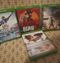 Xbox one console with 4 games Red Redemption 2, Assassins creed Odyssey, Madden NFL, Overwatch