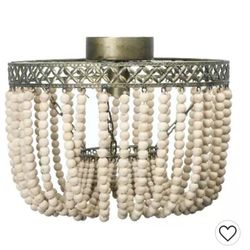 💥P326#22 $65 Wood Bead and Metal Semi-Flush Light - 3R Studios