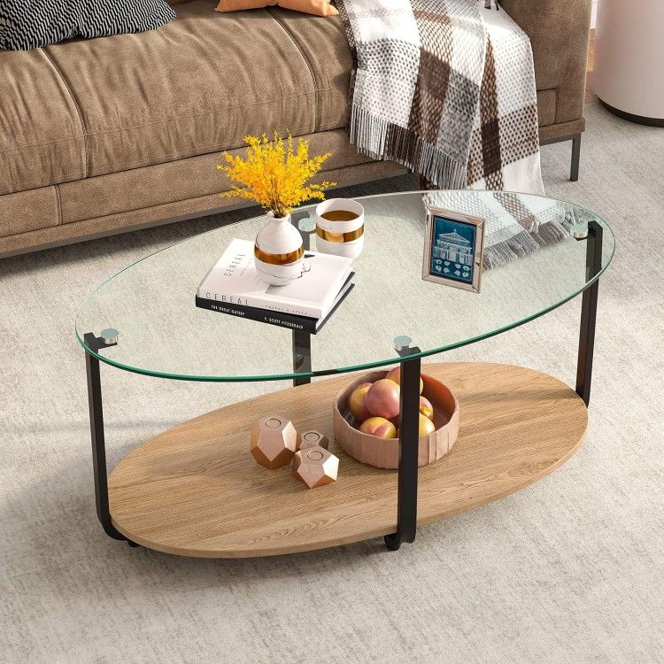 2 Tier Oval Glass Coffee Table