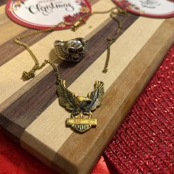 Vintage Bikers Sterling Ring And Necklace 