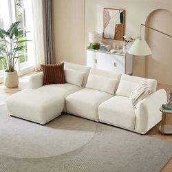 Comfy Lambswool Sectional Couch For Living Room, Boucle Convertible Modular Sofa $290