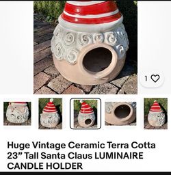 Huge vintage Terra cotta 23” tall Santa clause candle holder
