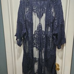 Ladies 2X Navy Blue Lace Kimono Cardigan