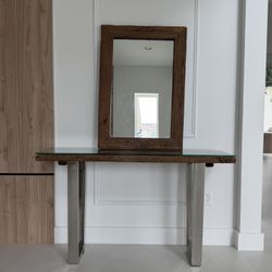 Modern Console Table – Live Edge Wood + Glass