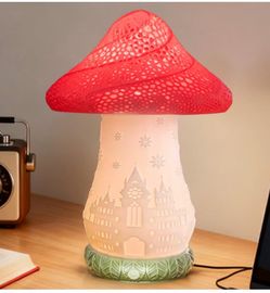 Mushroom Lamp, Battery Operated Bedside Lamp, 3-Way Dimmable Touch Lamp, Auto-Rotating Rechargeable