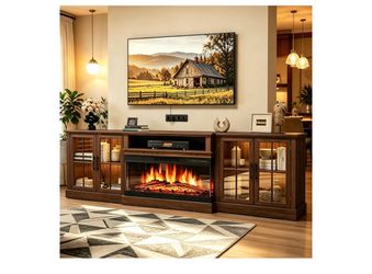 New in boxes, 100”TV stand with fireplace