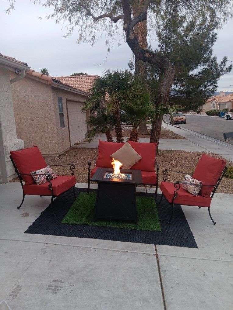 Patio Set Fire Pit And Furniture Set With Cushions