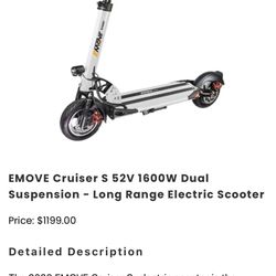 EMOVE Cruiser S 52V 1600W Dual Suspension - Long Range Electric Scooter