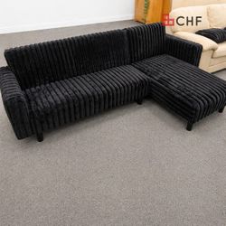 Corduroy Fabric Upholstered Reversible Chaise L-Shape Sectional Click-Clack Convertible Sofa Bed with 2 Throw Pillows and USB Port.
